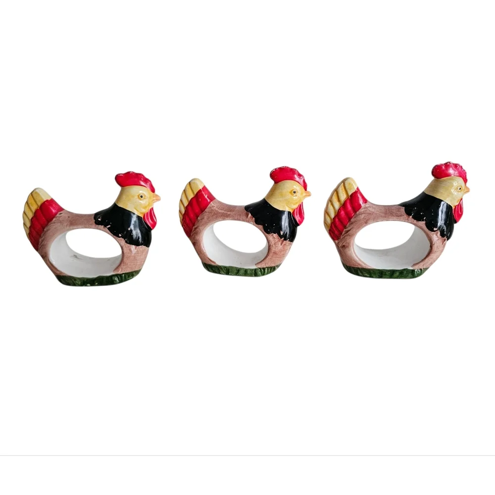 Hand Painted Ceramic Hen Napkin Holders x 3